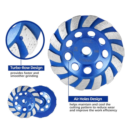 SALI 5PCS 4.5 Inch Concrete Grinding Wheels 14 Turbo Diamond Segments 5/8-11 Arbor Diamond Grinding Wheel Fit for Paint, Epoxy, Mastic, Coating Removal