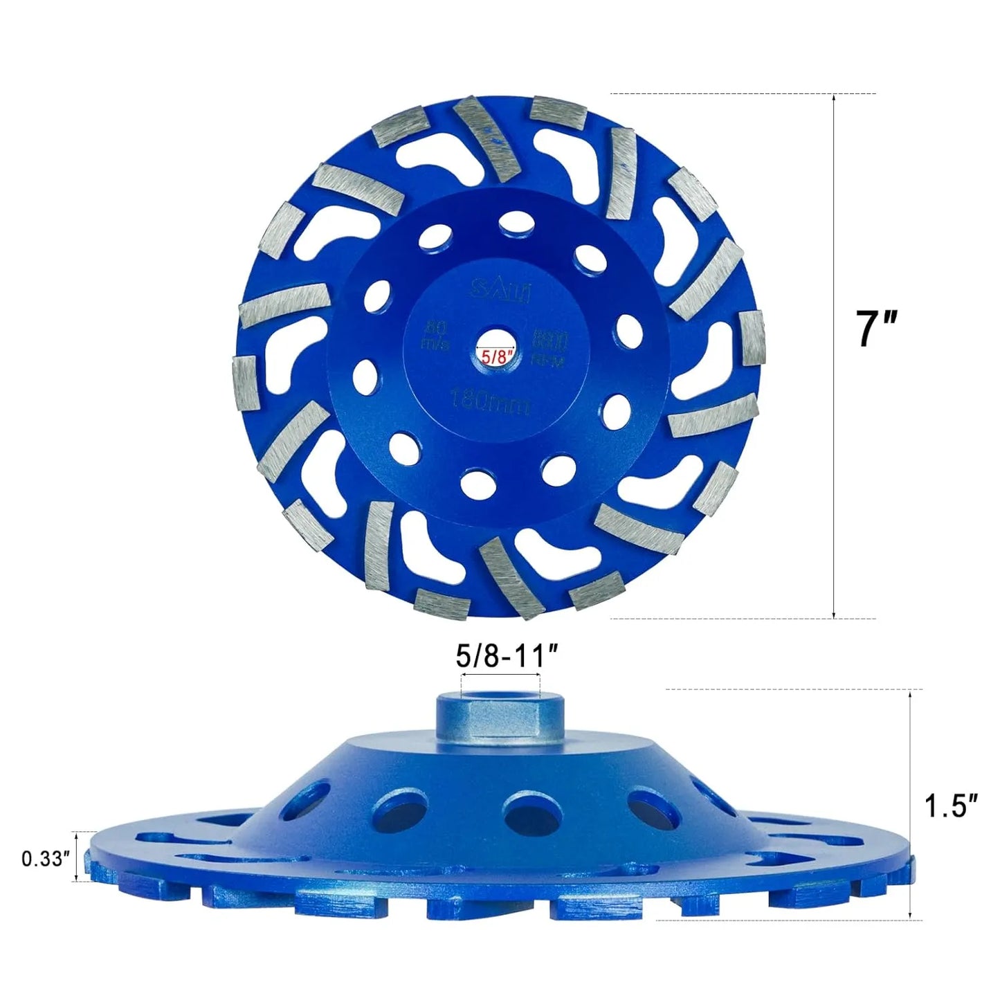 SALI 2pcs 7 Inch Concrete Grinding Wheels 20 Turbo Diamond Segments 5/8-11 Arbor Diamond Grinding Wheel Fit for Paint, Epoxy, Mastic Coating Removal with CDB. New Technology