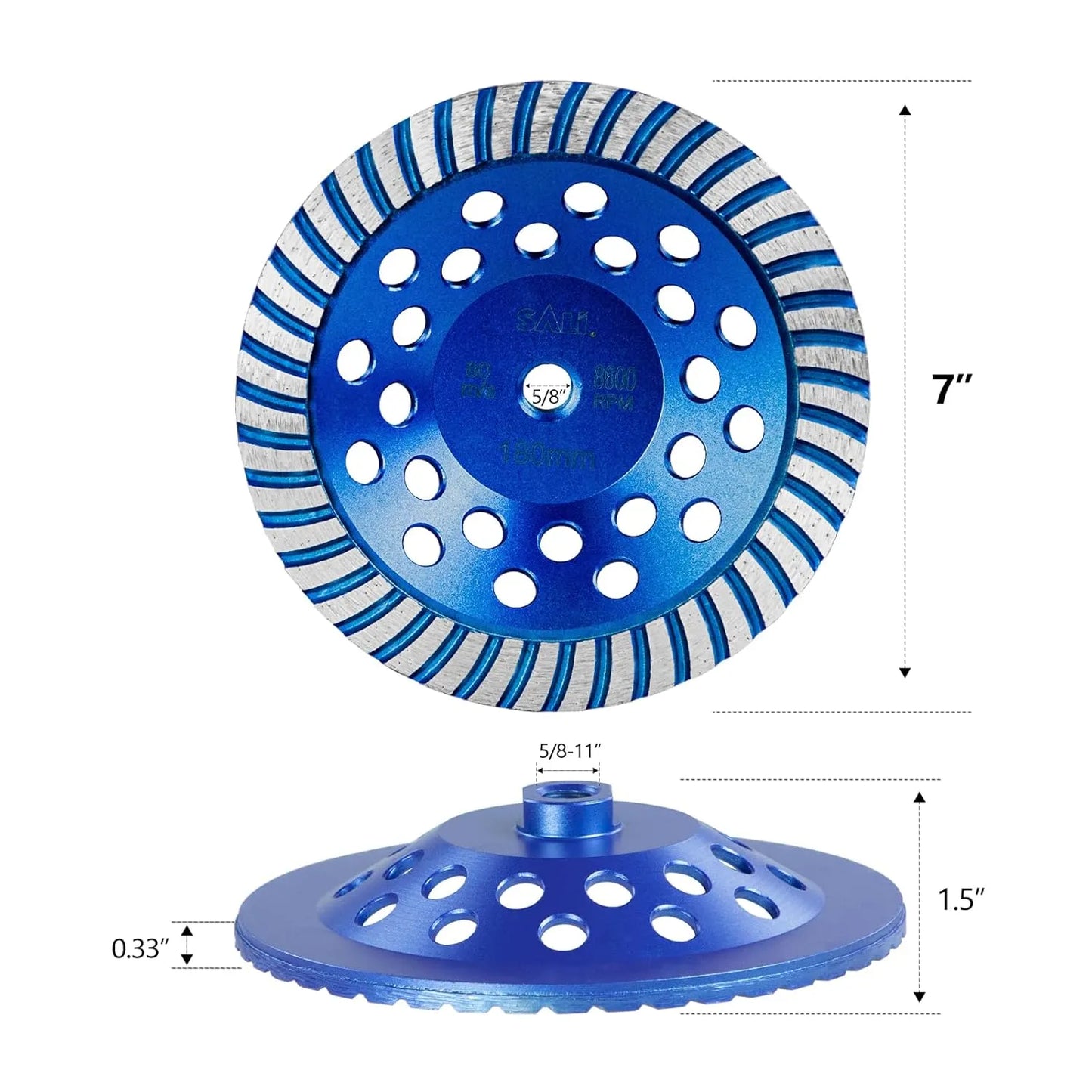 SALI 7 Inch Concrete Grinding Wheels  Diamond Segments 5/8-11 Arbor Diamond Grinding Wheel Fit for Paint, Epoxy, Mastic, Coating Removal