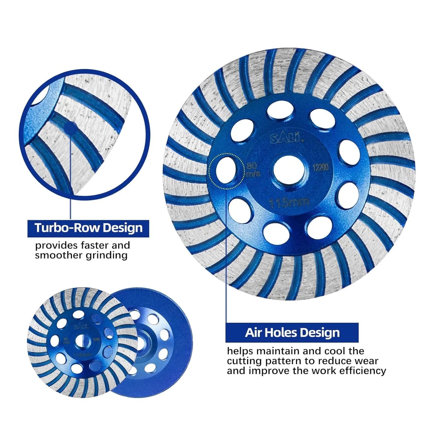 SALI 7 Inch Concrete Grinding Wheels  Diamond Segments 5/8-11 Arbor Diamond Grinding Wheel Fit for Paint, Epoxy, Mastic, Coating Removal