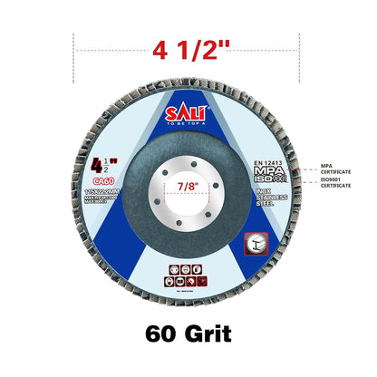 Sali 48 Pack Flap Disc 60 Grit 4.5" x 7/8-Inch Sanding Disc Bevel Type #29 Premium and Industrial Grade Angle Grinder Grinding Wheel High Performance Edge Grinding