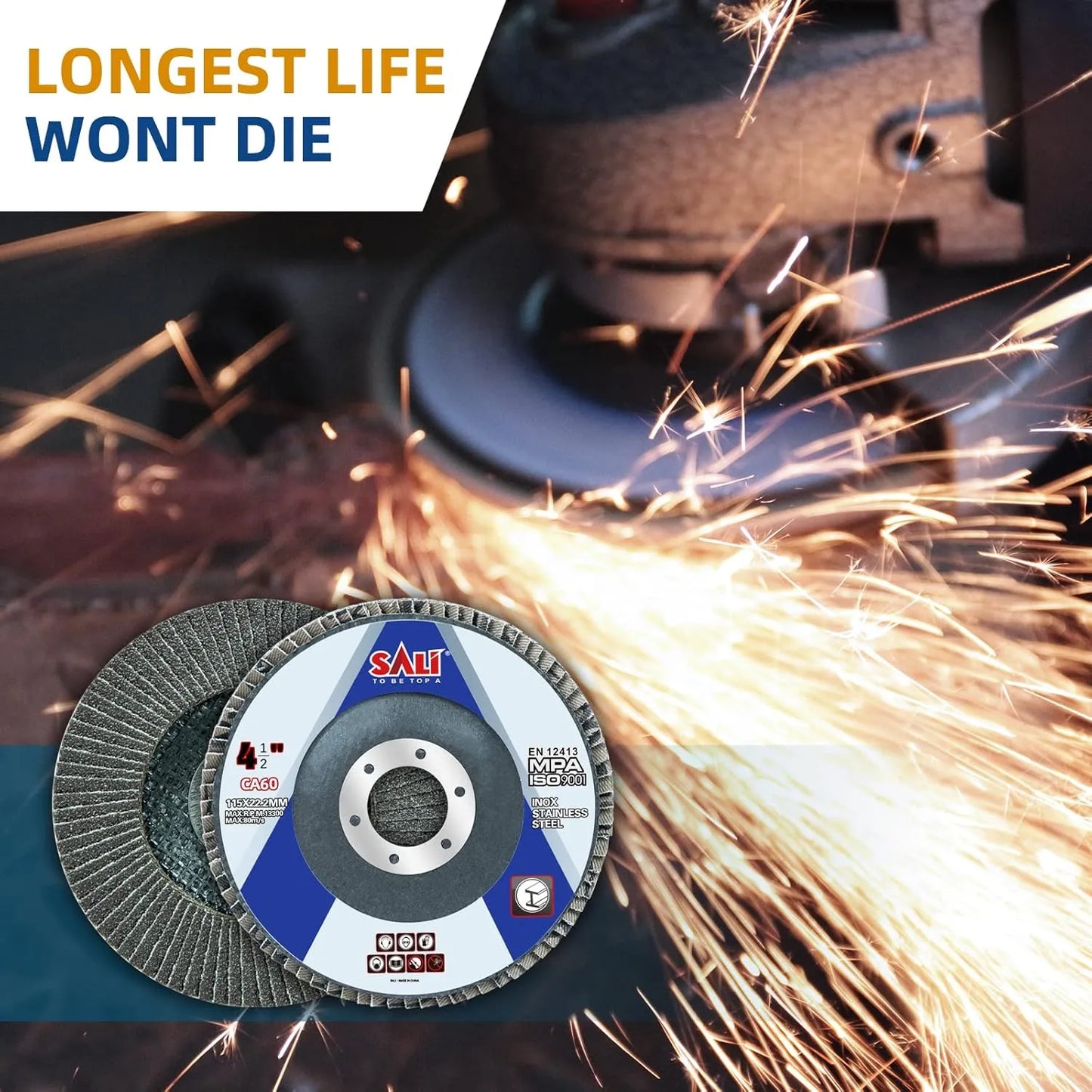 Sali 48 Pack Flap Disc 60 Grit 4.5" x 7/8-Inch Sanding Disc Bevel Type #29 Premium and Industrial Grade Angle Grinder Grinding Wheel High Performance Edge Grinding
