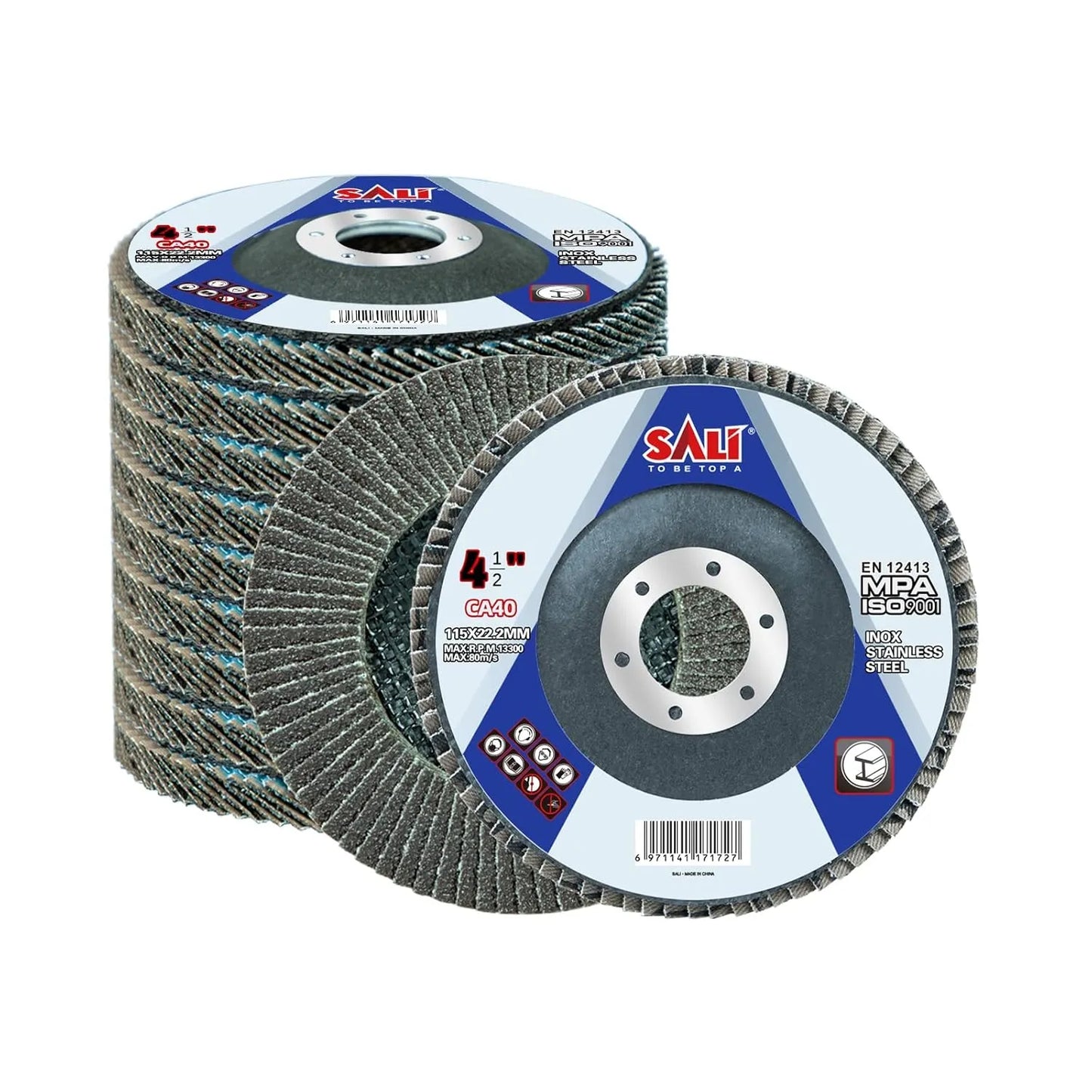 Sali Flap Disc 4.5" x 7/8-Inch Sanding Disc Bevel Type #29 Premium and Industrial Grade Angle Grinder Grinding Wheel High Performance Edge Grinding