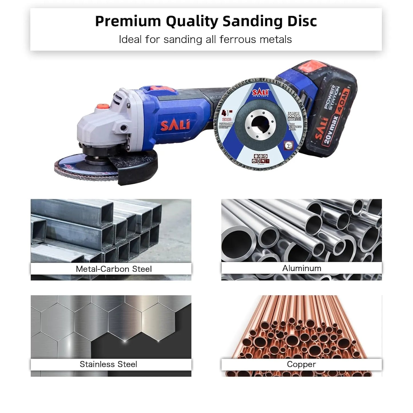 Sali 24 Pack Zirconia Flap Disc 80 Grit 4.5" x 7/8-Inch Sanding Disc Bevel Type #29 Premium and Industrial Grade Angle Grinder Grinding Wheel High Performance Edge Grinding