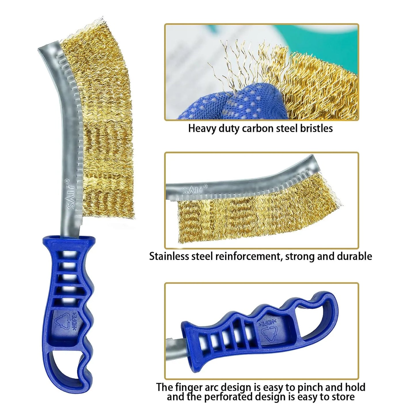 SALI Wire Brushes for Cleaning Rust Removal Heavy Duty Steel Brush Tool 11" Long Handle with Plastic Handle,for Automotive,Grill,Paint , Welding Slag&Household，More and Thicker Bristles Pack of 2