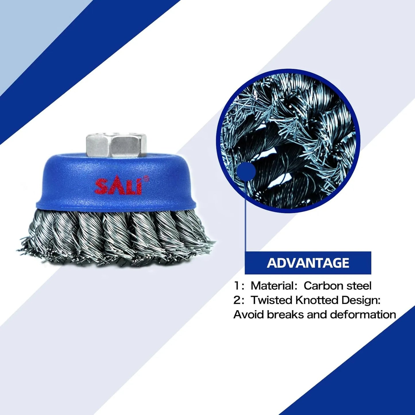 SALI 12 Pack Wire Cup Brush, 3 Inch Twisted Knotted Cup Brush for Grinders, with 5/8-11 Inch Arbor for Heavy Cleaning Rust, Stripping and Abrasive, for Angle Grinder