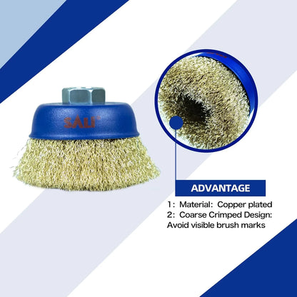 SALI Wire Cup Brush, 3 Inch & 4 Inch Coarse Crimped Cup Brush for Grinders, with 5/8 Inch -11Arbor for Heavy Cleaning Rust, Stripping and Abrasive, for Angle Grinder