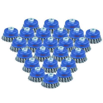 SALI 12 Pack Wire Cup Brush, 3 Inch & 4 Inch Twisted Knotted Cup Brush for Grinders, with 5/8-11 Inch Arbor for Heavy Cleaning Rust, Stripping and Abrasive, for Angle Grinder