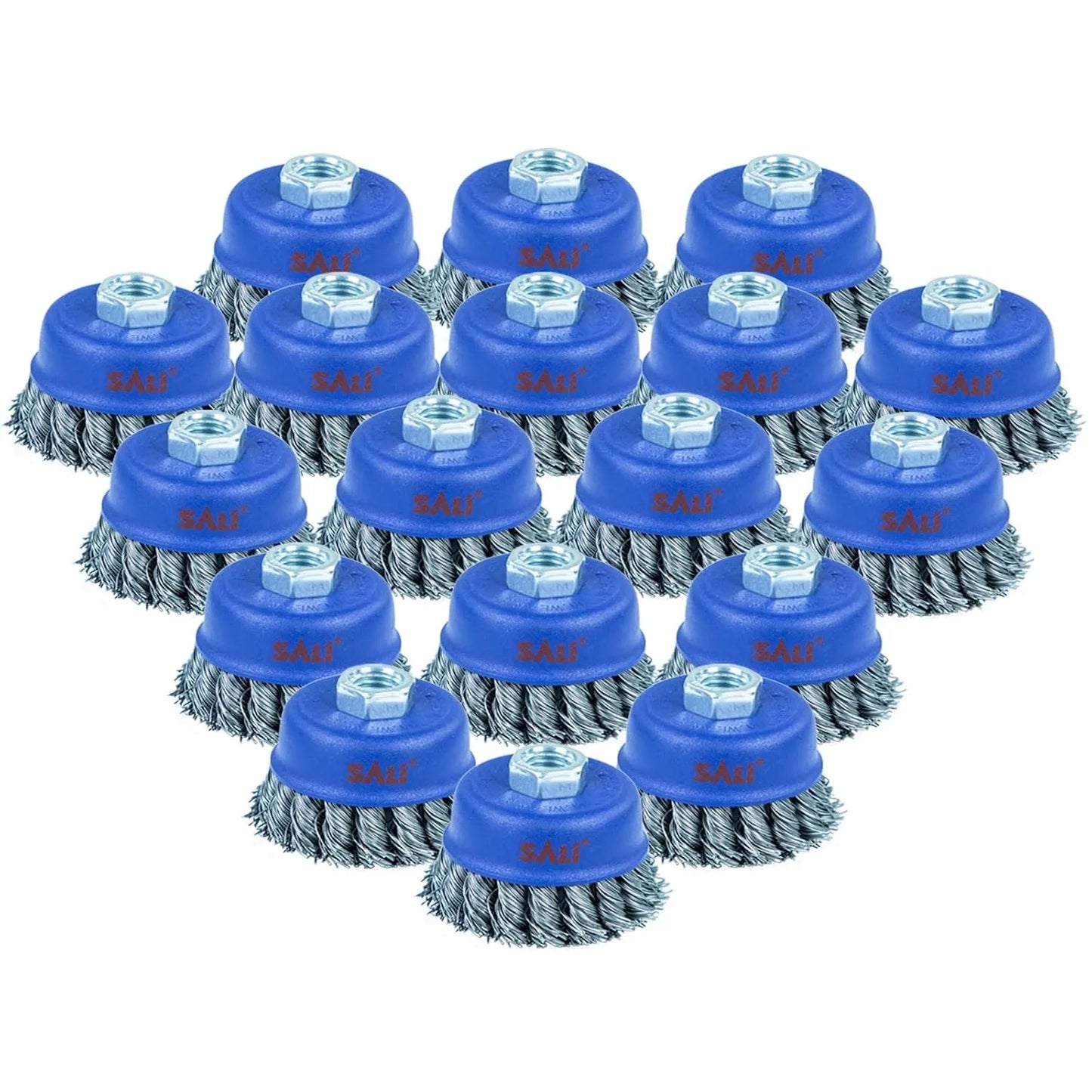 SALI 18 Pack Wire Cup Brush, 4 Inch Twisted Knotted Cup Brush for Grinders, with 5/8 Inch-11 Arbor for Heavy Cleaning Rust, Stripping and Abrasive, for Angle Grinder
