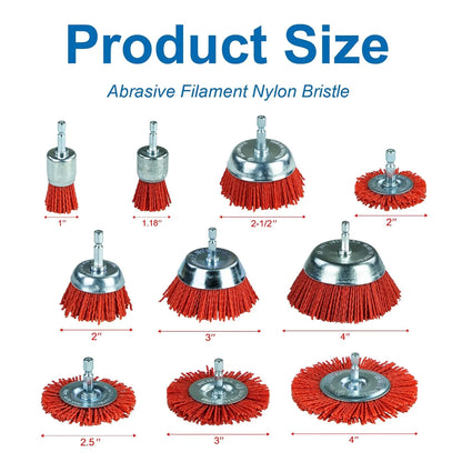 SALI Nylon Abrasive Brush Set, 1/4" Hex Shank Drill Brush Kit for Rust, Paint & Surface Cleaning on Metal, Wood & Plastic