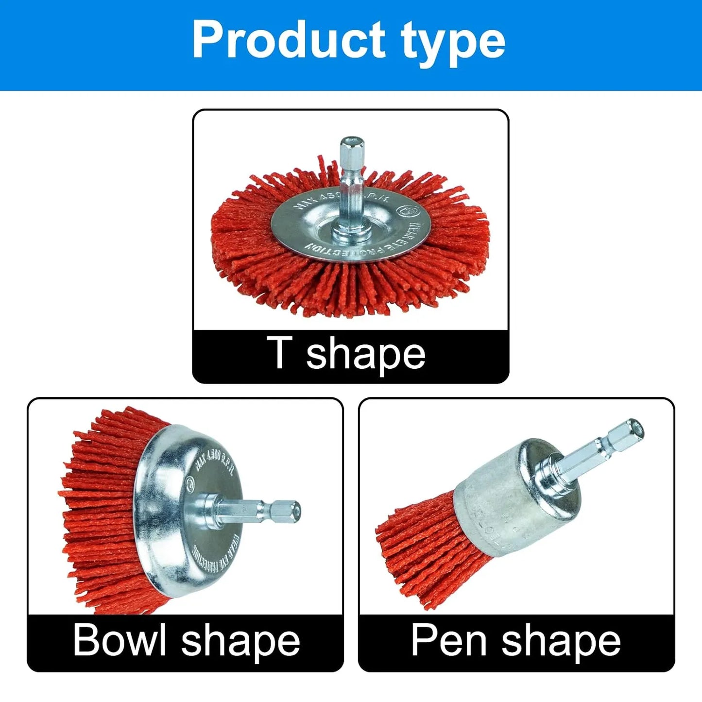 SALI Nylon Abrasive Brush Set, 1/4" Hex Shank Drill Brush Kit for Rust, Paint & Surface Cleaning on Metal, Wood & Plastic