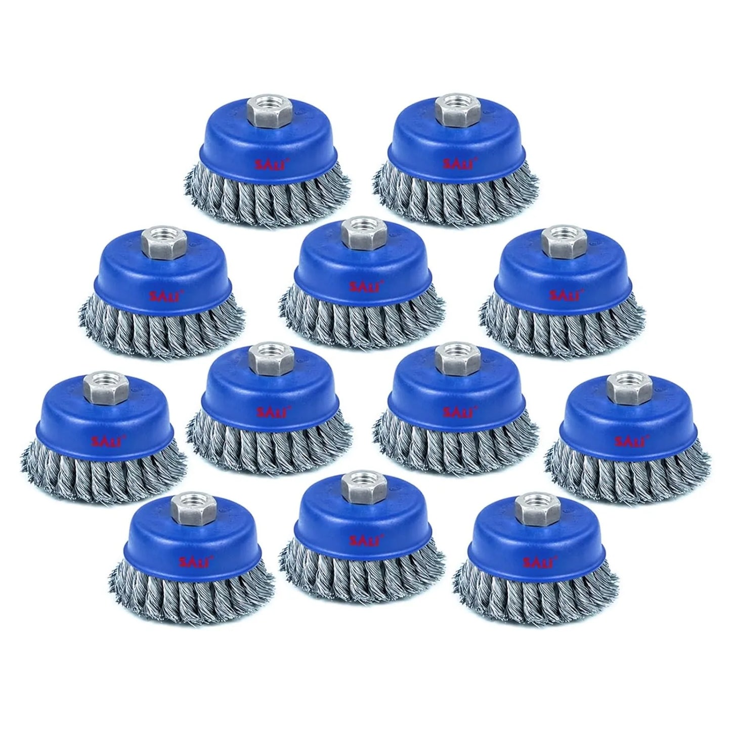 SALI 12 Pack Wire Cup Brush, 3 Inch & 4 Inch Twisted Knotted Cup Brush for Grinders, with 5/8-11 Inch Arbor for Heavy Cleaning Rust, Stripping and Abrasive, for Angle Grinder