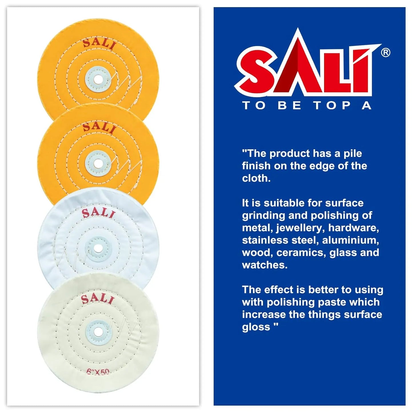 SALI 4 Pack Polishing Wheel for Bench Grinder - 6 Inch Buffing Wheel Set (2 Yellow Cotton, 2 White Cotton) - Buffer Polisher Pad With 1/2'' Arbor Hole and Polishing Compound Kit