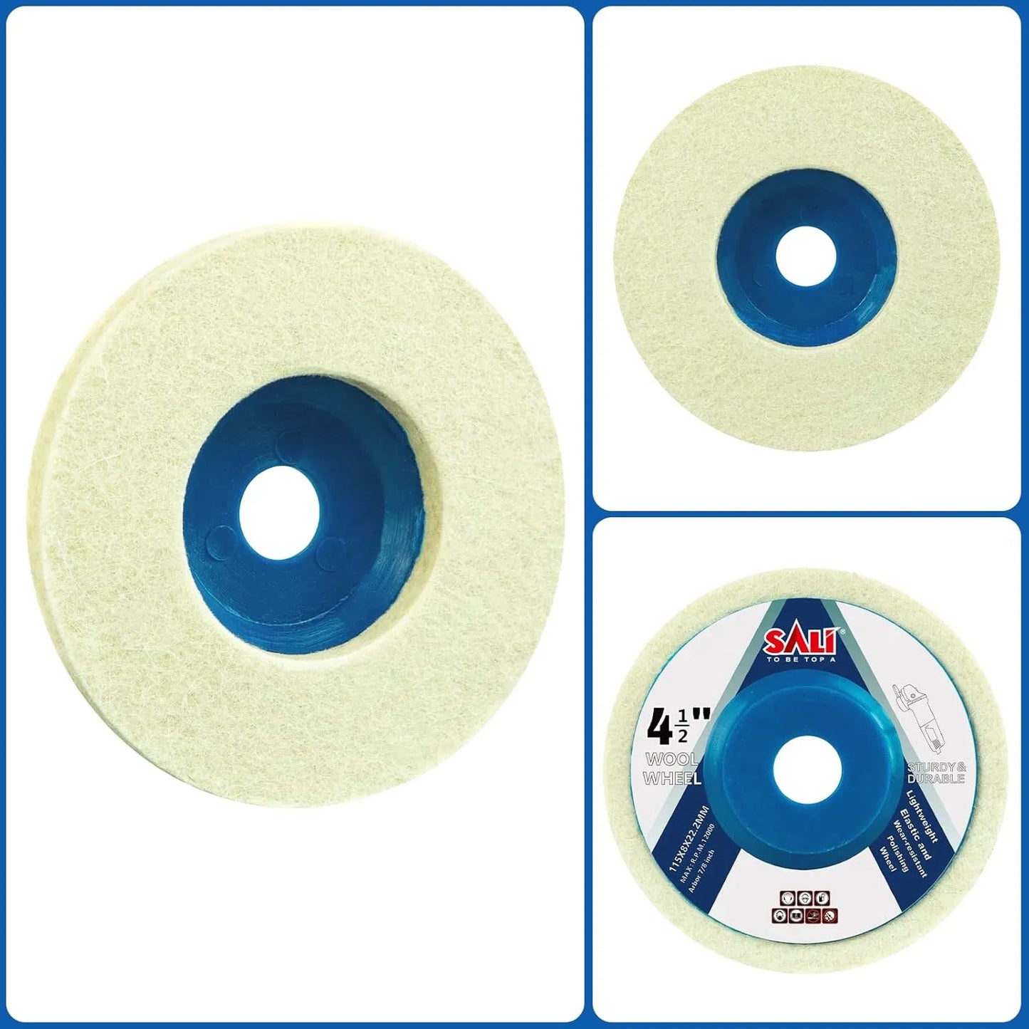 SALI 10 Pcs 4-1/2 Inch Wool Felt Polishing Wheel Disc Wool Polishing Wheel Disc for 4.5" Angle Grinder Felt Grinder Polishing Wheel for Metal, Marble Stone, Furniture, Car