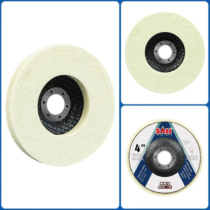 SALI 10 Pcs 4 Inch Wool Felt Polishing Wheel Disc Wool Polishing Wheel Disc for 4" Angle Grinder Felt Grinder Polishing Wheel Arbor 5/8” for Metal, Marble Stone, Furniture, Car ?Net Cover?