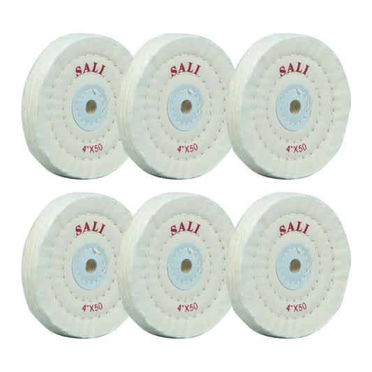 SALI 6 Pack Polishing Wheel for Bench Grinder Buffing Wheel 4 inch White Cotton (50 Ply) for Buffer Polisher Medium Polish Pad with 1/2 Inch Arbor Hole