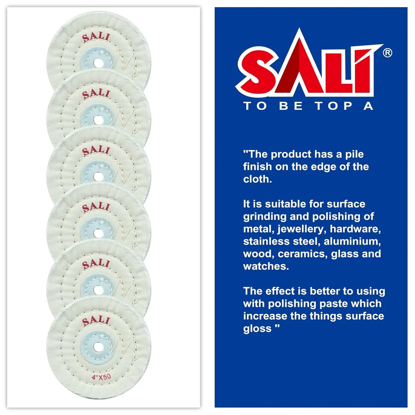 SALI 6 Pack Polishing Wheel for Bench Grinder Buffing Wheel 4 inch White Cotton (50 Ply) for Buffer Polisher Medium Polish Pad with 1/2 Inch Arbor Hole