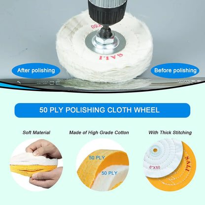 SALI 6 Pack Polishing Wheel for Bench Grinder Buffing Wheel 4 inch White Cotton (50 Ply) for Buffer Polisher Medium Polish Pad with 1/2 Inch Arbor Hole