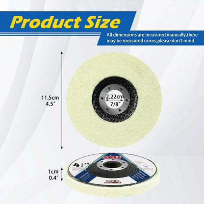 SALI 10 Pcs 4-1/2 Inch Wool Felt Polishing Wheel Disc Wool Polishing Wheel Disc for 4.5" Angle Grinder Felt Grinder Polishing Wheel for Metal, Marble Stone, Furniture, Car Net Cover