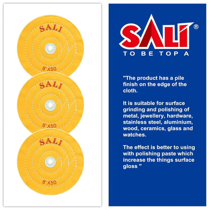 SALI 3 Pack Polishing Wheel for Bench Grinder Buffing Wheel 8 inch Yellow Cotton (50 Ply) for Buffer Polisher Coarse Polish Pad 5/8'' Arbor Hole with Polishing Compound Kit