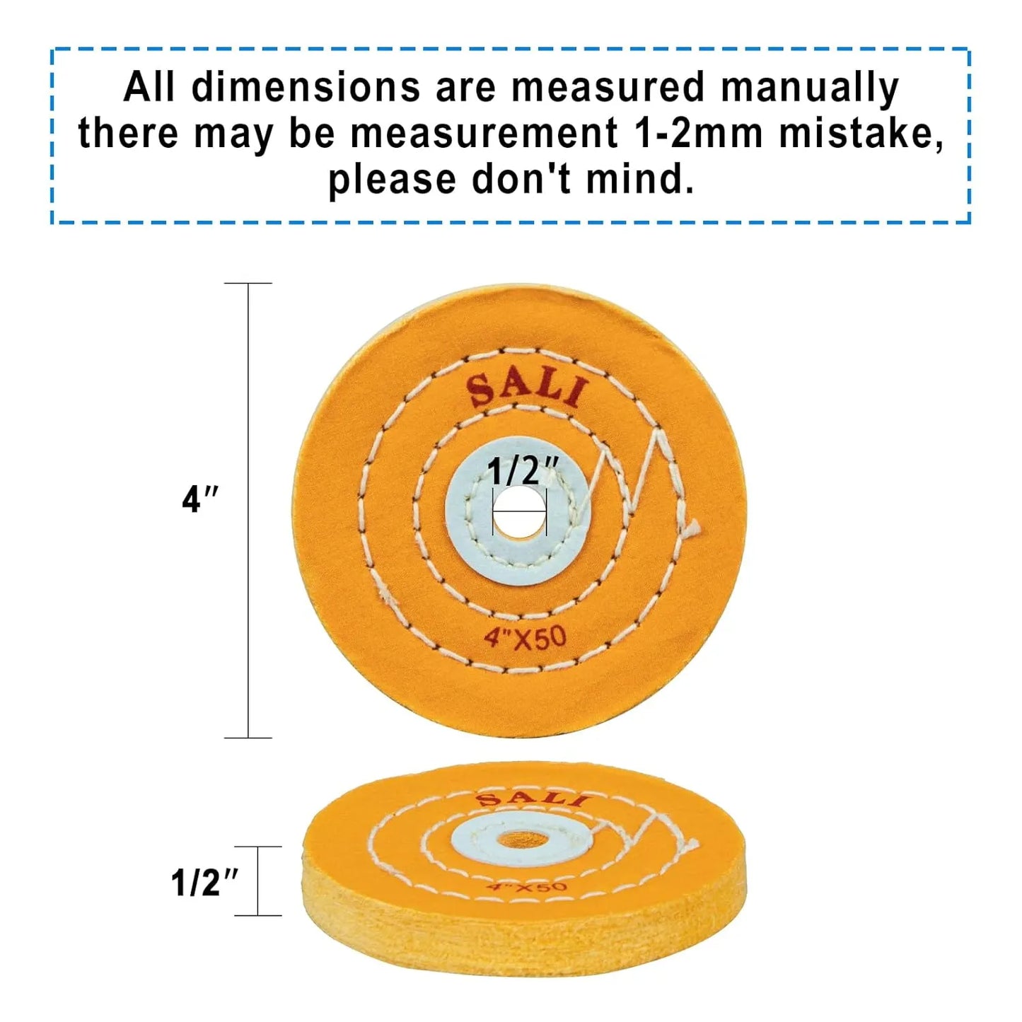SALI 6 Pack Polishing Wheel for Bench Grinder Buffing Wheel 4 inch Yellow Cotton (50 Ply) for Buffer Polisher Coarse Polish Pad with 1/2 Inch Arbor Hole