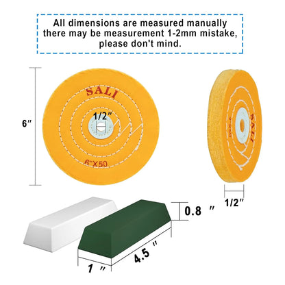SALI 4 Pack Polishing Wheel for Bench Grinder Buffing Wheel 6 inch Yellow Cotton (50 Ply) for Buffer Polisher Coarse Polish Pad 1/2'' Arbor Hole with Polishing Compound