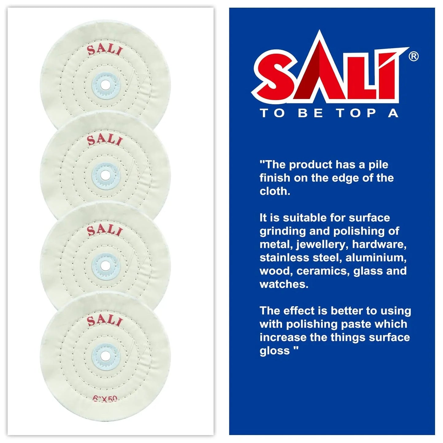 SALI 4 Pack Polishing Wheel for Bench Grinder Buffing Wheel 6 inch White Cotton (50 Ply) for Buffer Polisher Medium Polish Pad 1/2'' Arbor Hole with Polishing Compound Kit