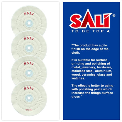 SALI 4 Pack Polishing Wheel for Bench Grinder Buffing Wheel 6 inch White Cotton (50 Ply) for Buffer Polisher Medium Polish Pad 1/2'' Arbor Hole with Polishing Compound Kit