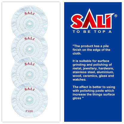 SALI 4 Pack Polishing Wheel for Bench Grinder Buffing Wheel 6 inch White Cotton (50 Ply) for Buffer Polisher Fine Polish Pad 1/2'' Arbor Hole with Polishing Compound Kit