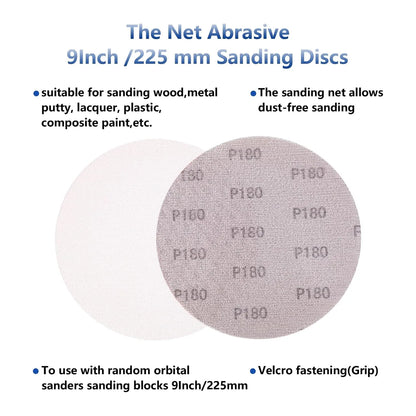 SALI 10 Pcs Sandpaper Mesh Abrasive 9 Inch Drywall Sander Sandpaper, Dust-Free Hook and Loop Drywall Sanding Disc for Car Wood Metal Polishing & Grinding P60