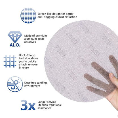 SALI 10 Pcs Sandpaper Mesh Abrasive 9 Inch Drywall Sander Sandpaper, Dust-Free Hook and Loop Drywall Sanding Disc for Car Wood Metal Polishing & Grinding P60