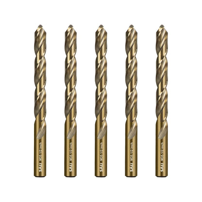 SALI Cobalt Drill Bit Set, 5Pcs 1/2" M35 High Speed Steel Jobber Length Drill Bit Kit for Hardened Metal, Stainless Steel, Cast Iron, Wood and Plastic, with Index Storage Case