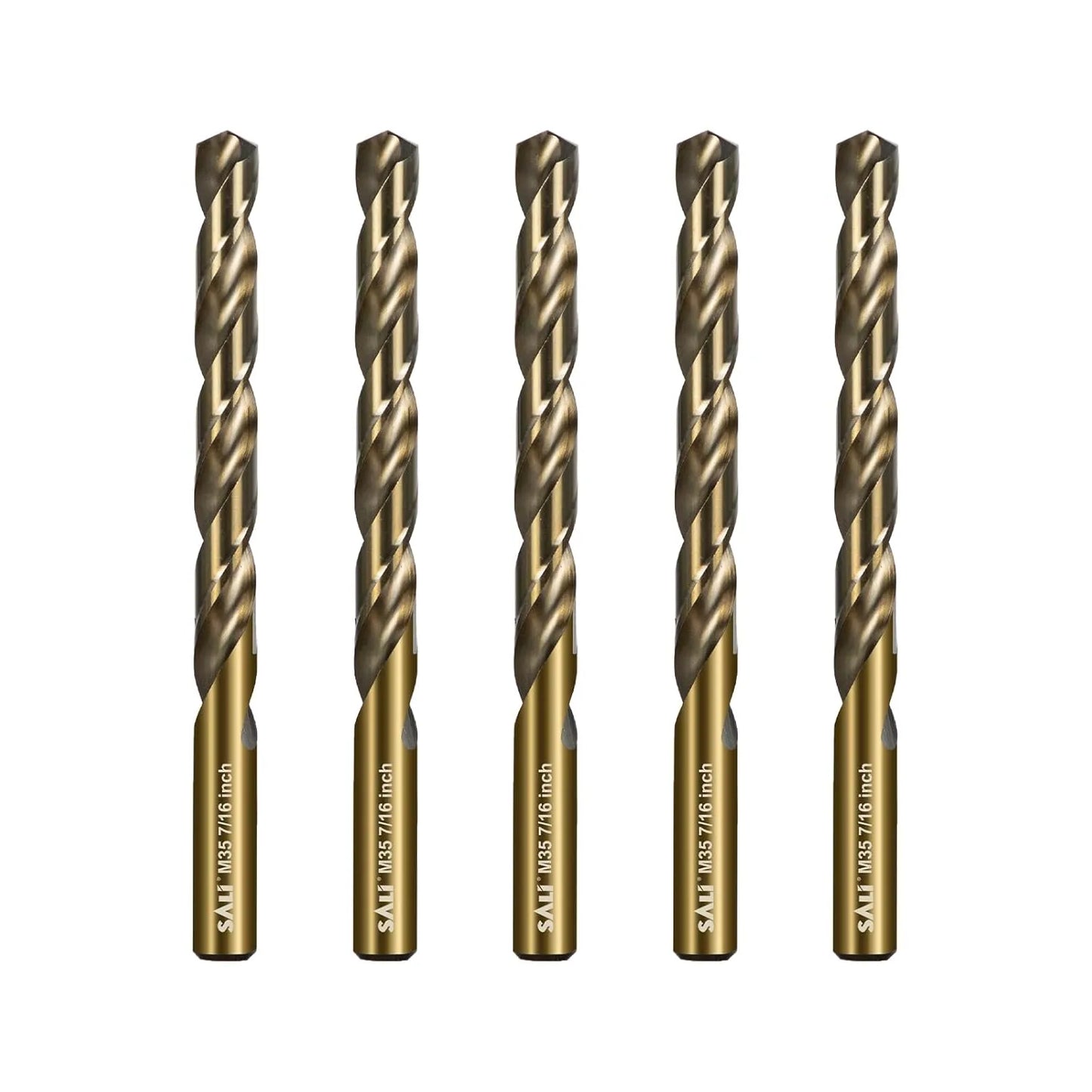 SALI Cobalt Drill Bit Set, 5Pcs 7/16" M35 High Speed Steel Jobber Length Drill Bit Kit for Hardened Metal, Stainless Steel, Cast Iron, Wood and Plastic, with Index Storage Case