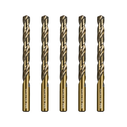 SALI Cobalt Drill Bit Set, 5Pcs 7/16" M35 High Speed Steel Jobber Length Drill Bit Kit for Hardened Metal, Stainless Steel, Cast Iron, Wood and Plastic, with Index Storage Case