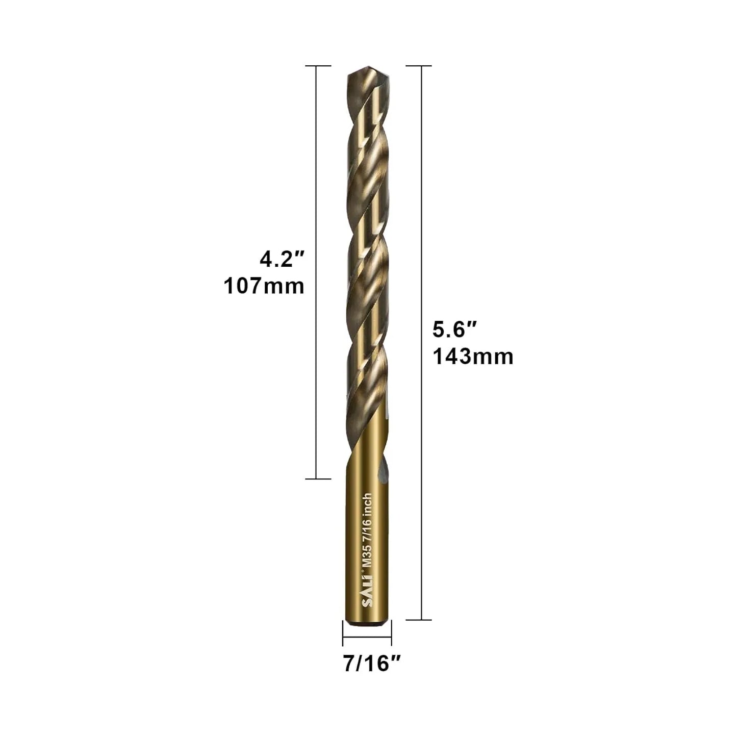 SALI Cobalt Drill Bit Set, 5Pcs 7/16" M35 High Speed Steel Jobber Length Drill Bit Kit for Hardened Metal, Stainless Steel, Cast Iron, Wood and Plastic, with Index Storage Case