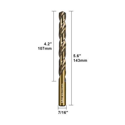 SALI Cobalt Drill Bit Set, 5Pcs 7/16" M35 High Speed Steel Jobber Length Drill Bit Kit for Hardened Metal, Stainless Steel, Cast Iron, Wood and Plastic, with Index Storage Case