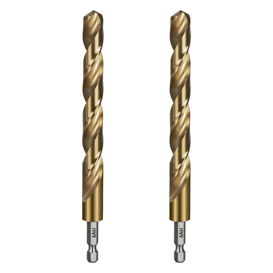SALI Cobalt Drill Bit Set,2 Pack 1/2 Inch High Speed Steel Hex Shank Jobber Drill Bits, for Hardwood, Aluminum,Metal,Copper,Alloyed Steel