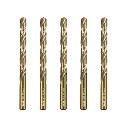 SALI Cobalt Drill Bit Set, 5Pcs 3/8" M35 High Speed Steel Jobber Length Drill Bit Kit for Hardened Metal, Stainless Steel, Cast Iron, Wood and Plastic, with Index Storage Case