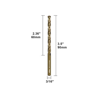 SALI Cobalt Drill Bit Set, 10Pcs 3/16" M35 High Speed Steel Jobber Length Drill Bit Kit for Hardened Metal, Stainless Steel, Cast Iron, Wood and Plastic, with Index Storage Case
