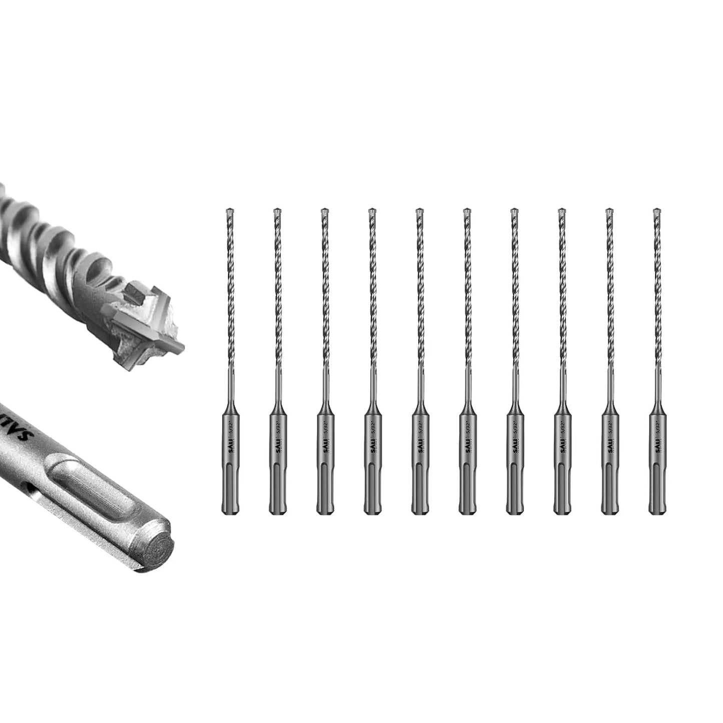SALI 10 Pcs 5/32"*6" SDS Plus Rotary Hammer Drill Bit Concrete Drill Bit Kit Cross-Type Double Thread Carbide Material Suitable for Concrete, Brick, Cement Walls, Stone, Hammer Drill Bits for Concrete
