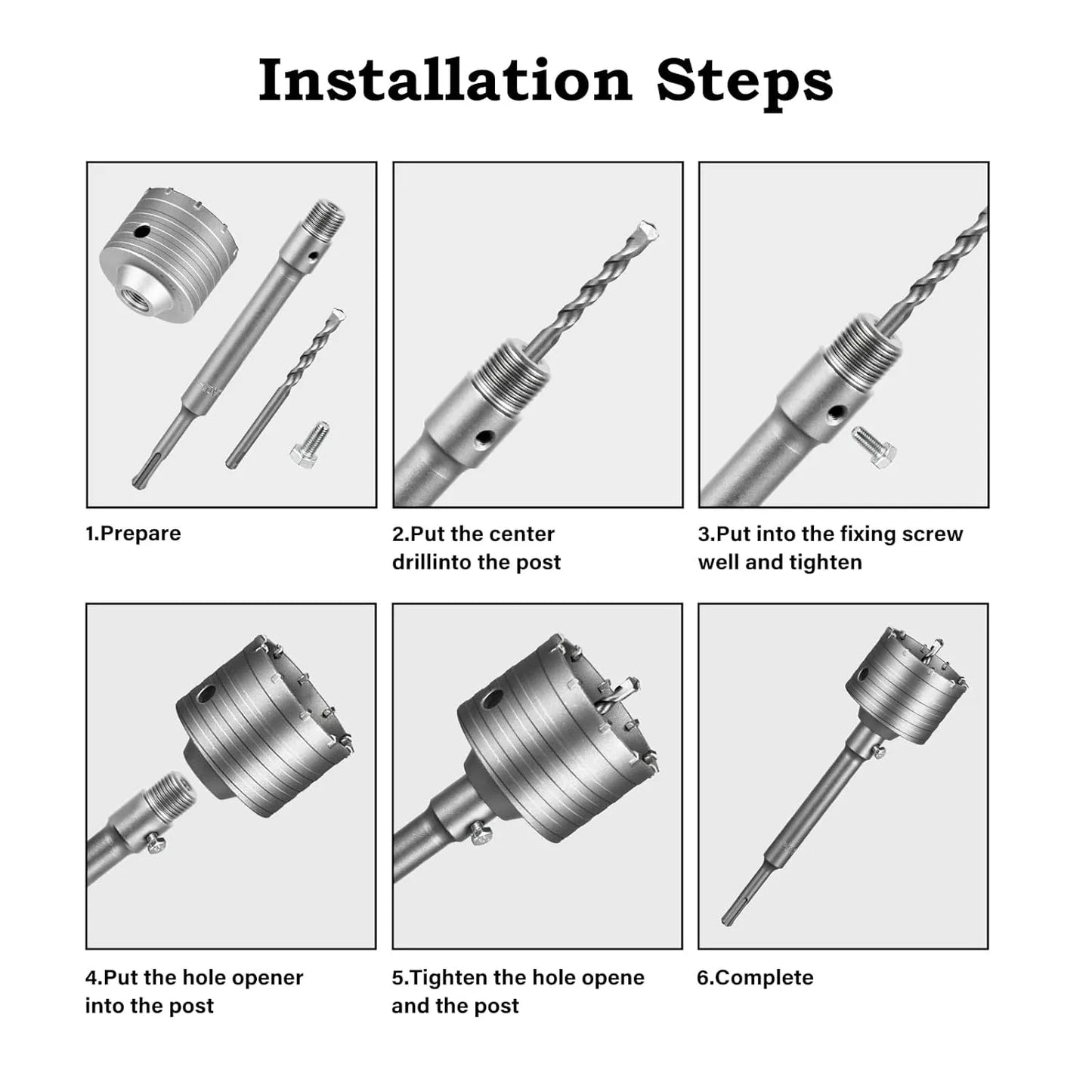 SALI Concrete Hole Saw Kits 3-1/2"（90mm） Tungsten Steel Wall Hole Cutter Drill Bit Sets with 220mm SDS Plus Shank Connecting Rod，110mm Center Positioning Drill Bits for Cinder Block,Brick,Adobe Wall