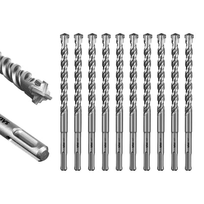 SALI 10PCS 1/2"*8" SDS Plus Rotary Hammer Drill Bit Kit for Concrete, Brick, Cement Walls, Stone - Cross-Type Double Thread Carbide Material