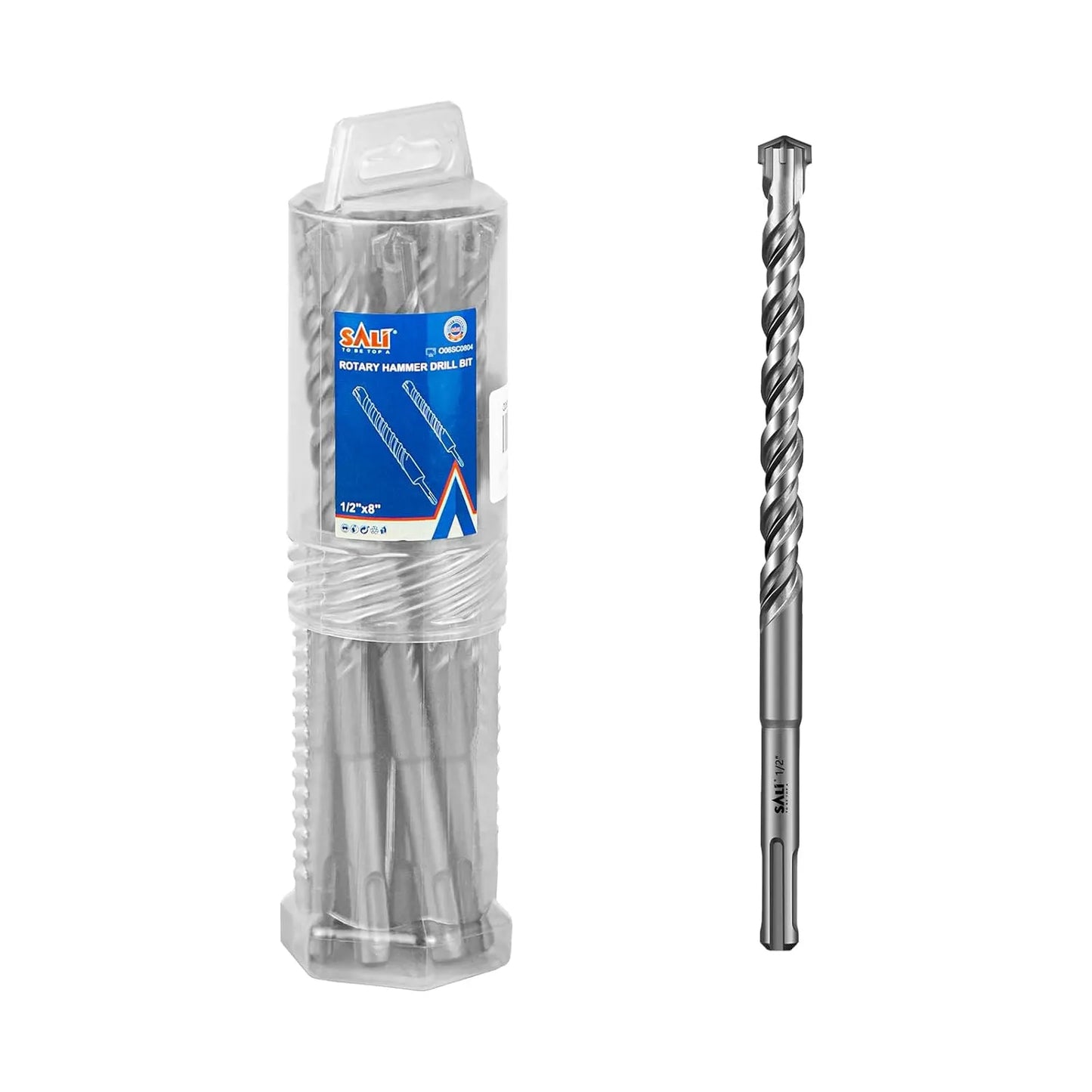 SALI 10PCS 1/2"*8" SDS Plus Rotary Hammer Drill Bit Kit for Concrete, Brick, Cement Walls, Stone - Cross-Type Double Thread Carbide Material