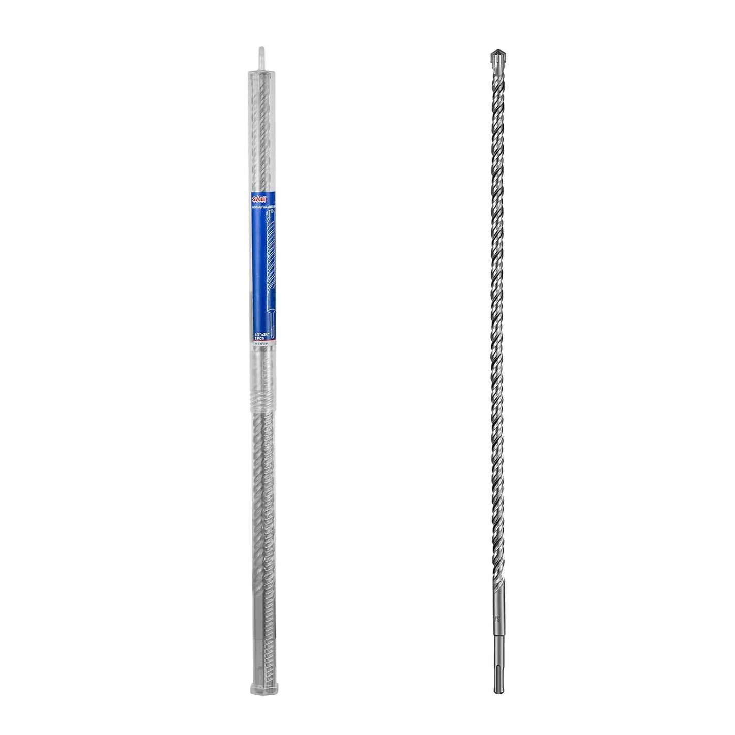 SALI SDS Plus Rotary Hammer Drill Bit 2 Pcs 1/2"*24" Concrete Drill Bit Kit Cross-Type Double Thread Carbide Material Suitable for Concrete, Brick, Cement Walls, Stone, Hammer Drill Bits for Concrete