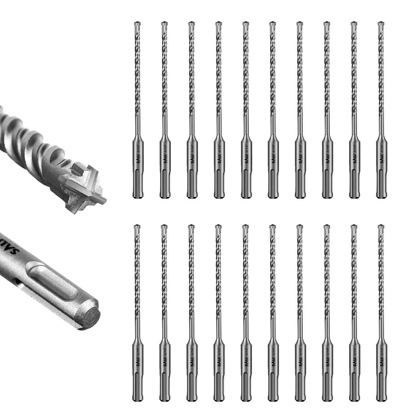 SALI SDS Plus Rotary Hammer Drill Bit 20Pcs 3/16"*6" Concrete Drill Bit Kit Cross-Type Double Thread Carbide Material Suitable for Concrete, Brick, Cement Walls, Stone, Hammer Drill Bits for Concrete