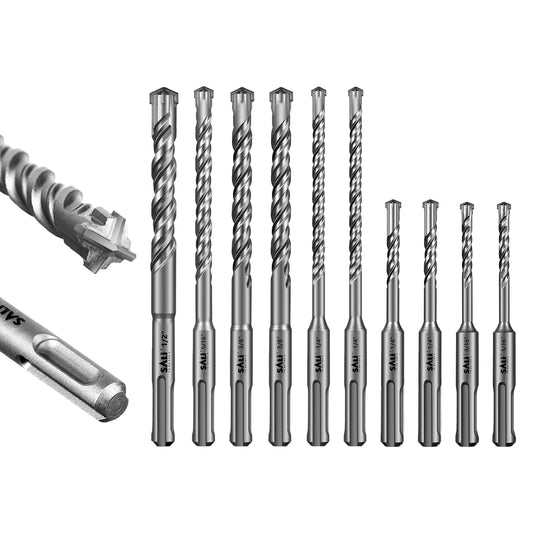 SALI 10-Piece SDS Plus Rotary Hammer Drill Bit Set, Carbide-Tipped Double Flute Masonry Drill Bits for Concrete, Brick, Block & Stone