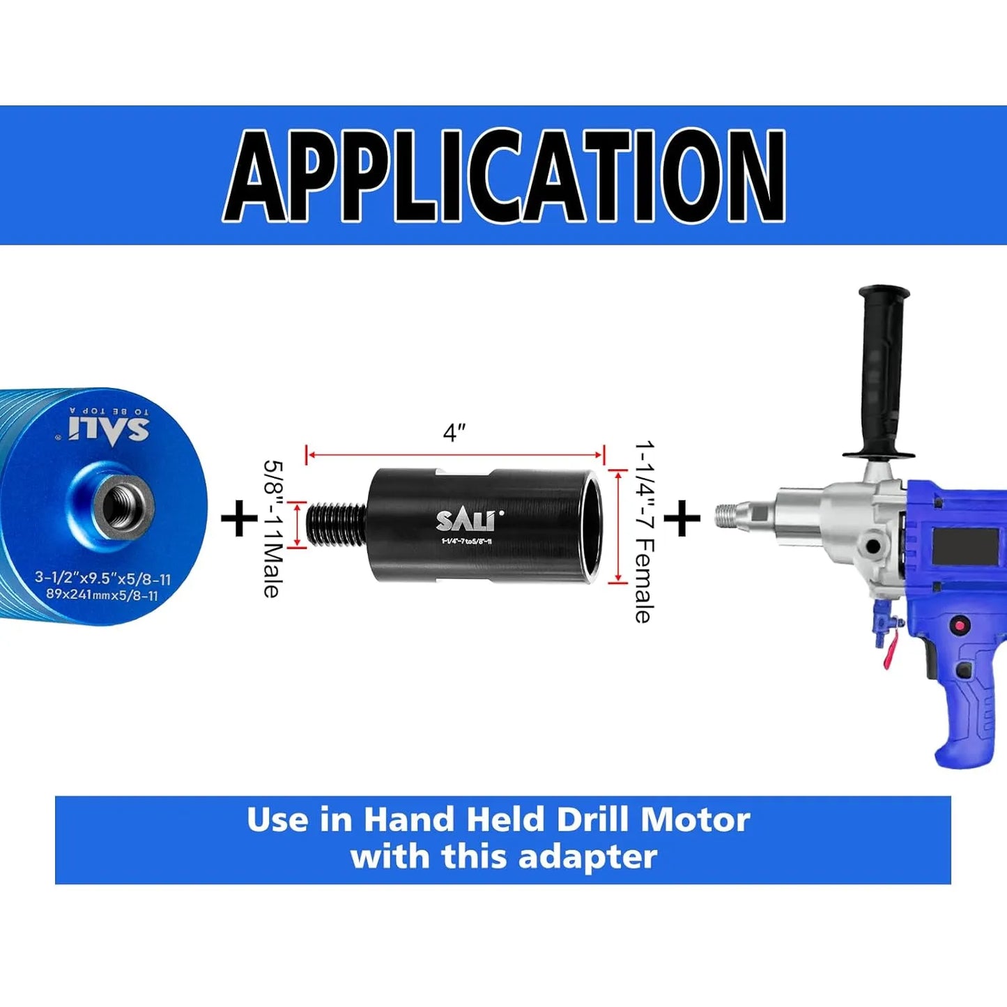 SALI Hardened Steel Core Drill Adapter Convertor 1-1/4"-7 Female to 5/8"-11 Male for Enhanced Drilling Efficiency, Ideal for Use with Diamond Core Bits