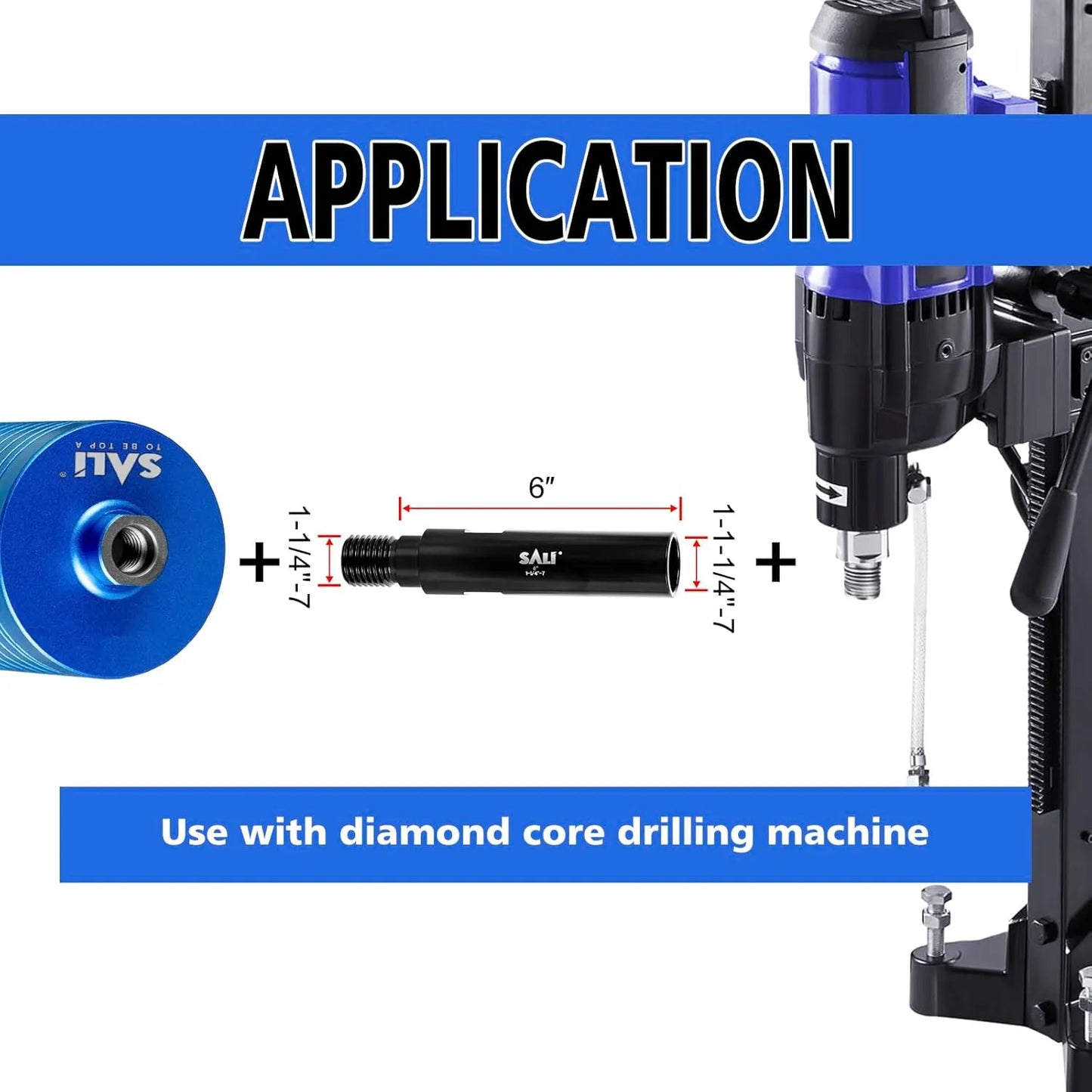 SALI 6" Extension Adapter for Core Drill Bits, Extension Rod with 1-1/4"-7 Thread Drill Bit Adapter for Saw Threaded Diamond Hole Diamond Core Drill