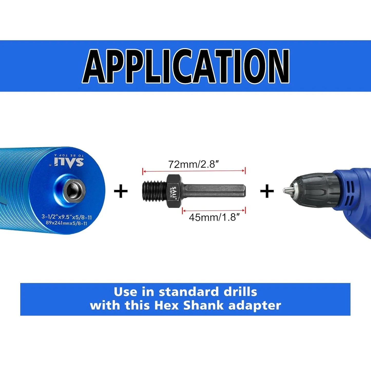 SALI 2PCS Core Drill Bit Adapter 5/8"-11 Thread Male to 3/8" Triangle Shank 5/8" -11 Male Drill Bit Adapter for Threaded Diamond Hole Saw Diamond Core Drill