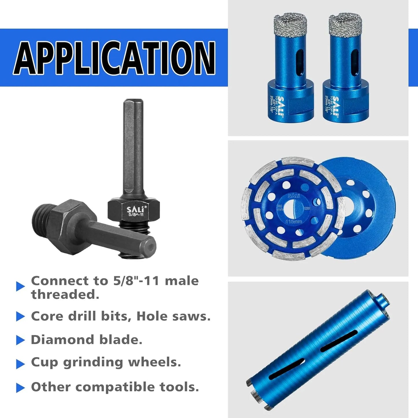 SALI 2PCS Core Drill Bit Adapter 5/8"-11 Thread Male to 3/8" Triangle Shank 5/8" -11 Male Drill Bit Adapter for Threaded Diamond Hole Saw Diamond Core Drill